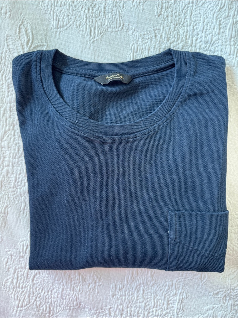 Massimo Dutti Navy Short-Sleeve Pocket Tee